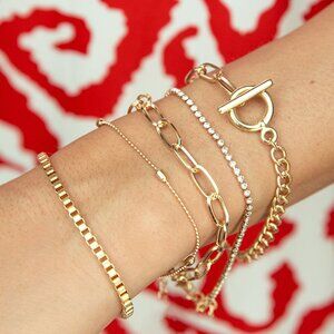 Gold Rhinestone Geometric 5-pcs Bracelet‎ Set